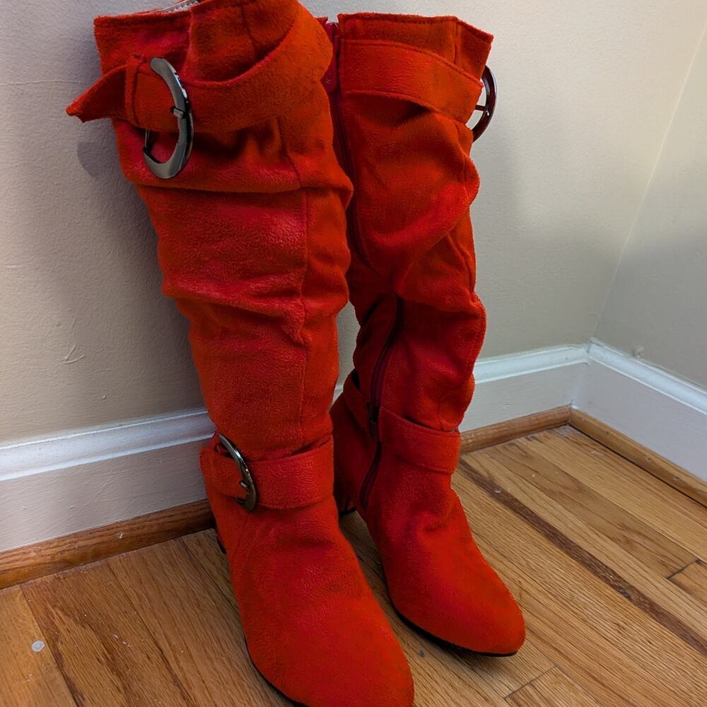 Unbranded Red/Orange Slouch Boots With Buckles